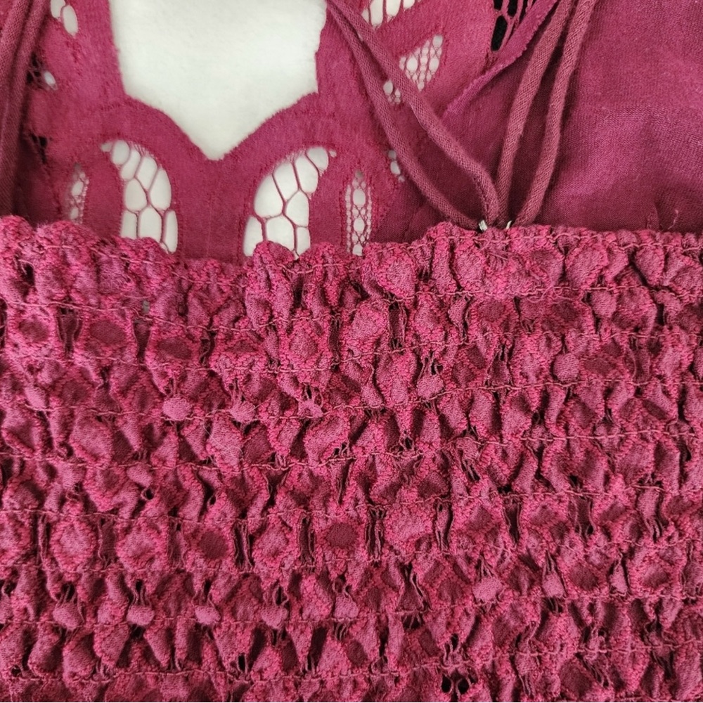 Free People Adella Crochet Lace Bralette Crop Top Burgundy NWOT Size Large - Picture 5 of 8